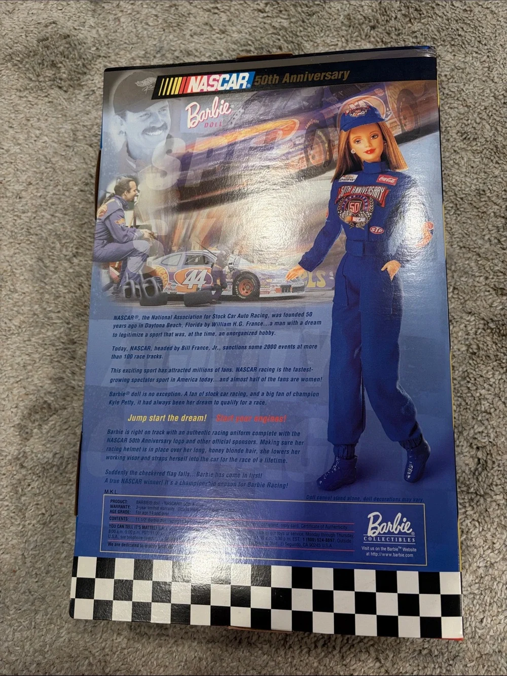 Barbie 50th Anniversary NASCAR Doll in Blue Racing Suit with Blue Helmet